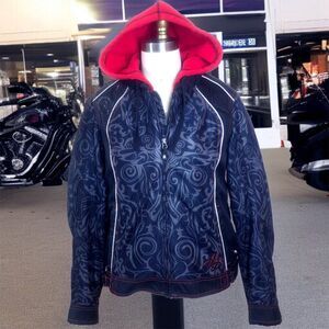 Harley-Davidson Women's Hooded Riding Jacket Small Black Red Full Zip